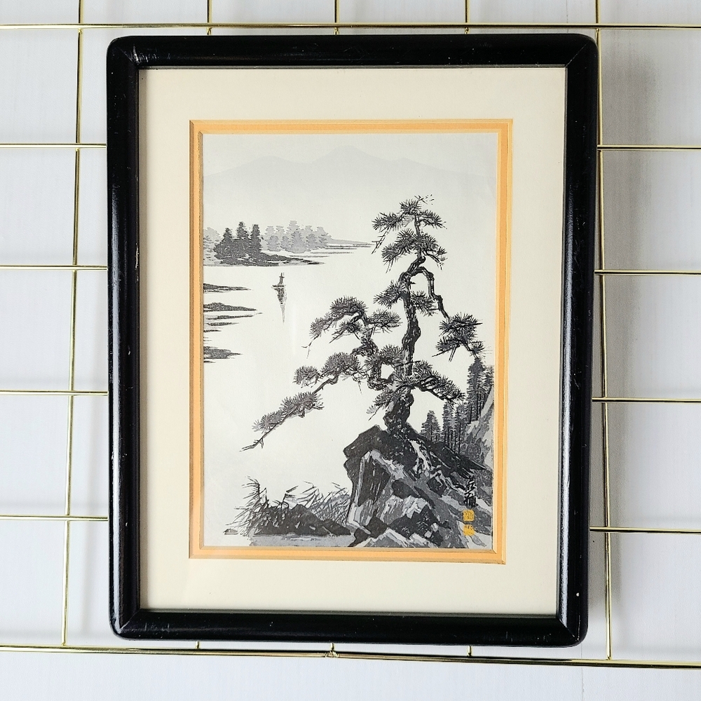 Imoto Tekiho "Pine Tree and River" Japanese Woodblock Print